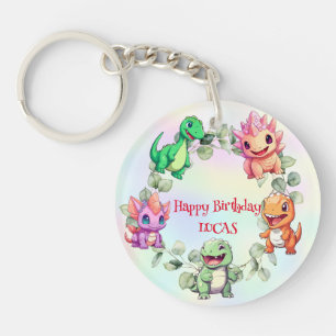 Cute dinosaur jungle School kid birthday party boy Keychain