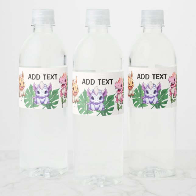Cute dinosaur jungle School kids Birthday party bo Water Bottle Label (Bottles)