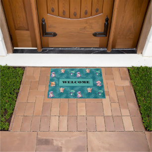 Cute dinosaur jungle School kids Birthday party Doormat
