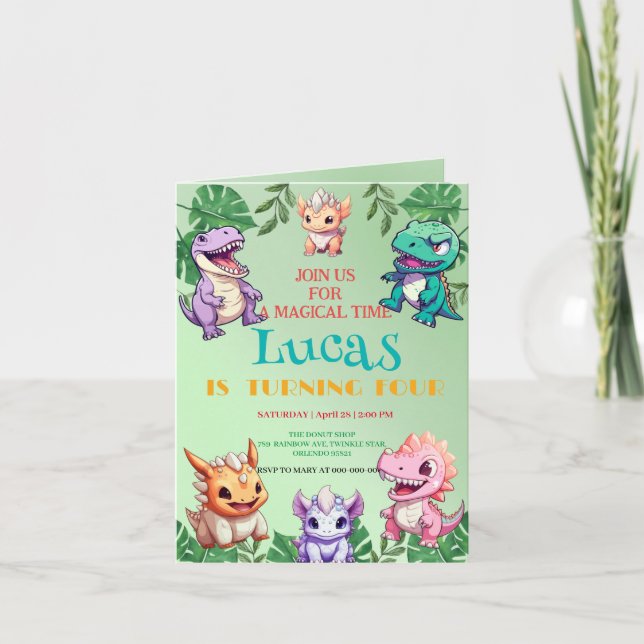 Cute dinosaur jungle School kids Birthday party  Invitation (Front)