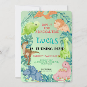 Cute dinosaur jungle School kids Birthday party  Invitation