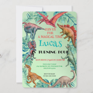 Cute dinosaur jungle School kids Birthday party  Invitation