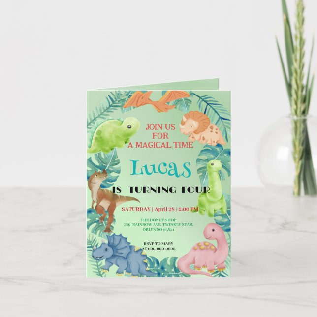 Cute dinosaur jungle School kids Birthday party  Invitation (Front)