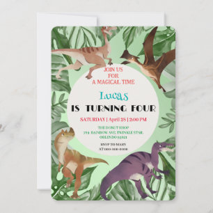 Cute dinosaur jungle School kids Birthday party  Invitation