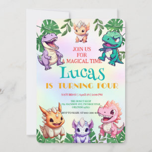 Cute dinosaur jungle School kids Birthday party ki Invitation