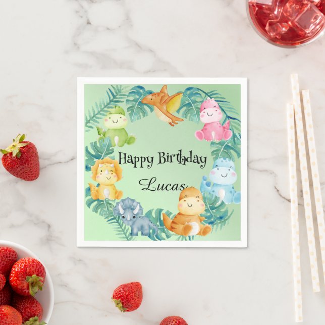 Cute dinosaur jungle School kids Birthday party  Napkin (Insitu)