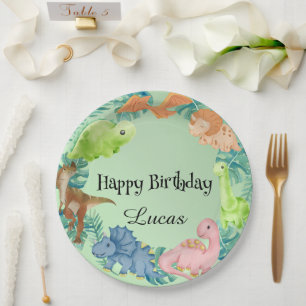 Cute dinosaur jungle School kids Birthday party Paper Plate