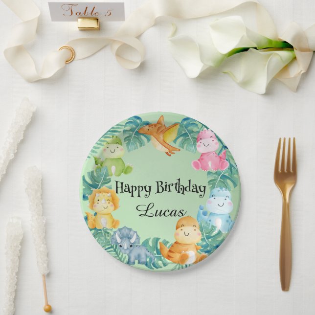 Cute dinosaur jungle School kids Birthday party  Paper Plate (Wedding)