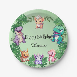 Cute dinosaur jungle School kids Birthday party Paper Plate
