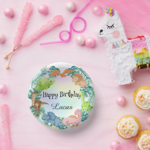 Cute dinosaur jungle School kids Birthday party Paper Plate