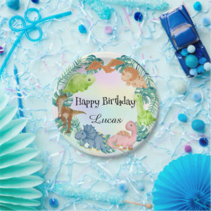Cute dinosaur jungle School kids Birthday party Paper Plate
