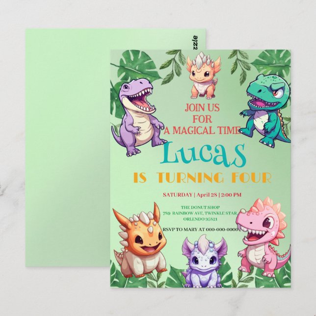 Cute dinosaur jungle School kids Birthday party  Postcard (Front/Back)