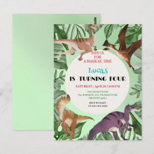 Cute dinosaur jungle School kids Birthday party  Postcard