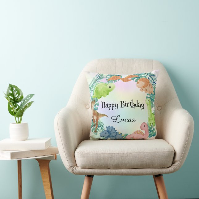 Cute dinosaur jungle School kids Birthday party  Throw Pillow (Chair)