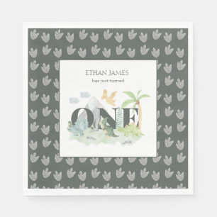 Cute Dinosaur Jungle Watercolor Boy 1st Birthday Napkin