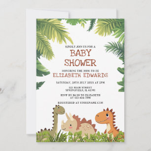 Cute Dinosaur Jurassic Greenery Baby Shower Invitation