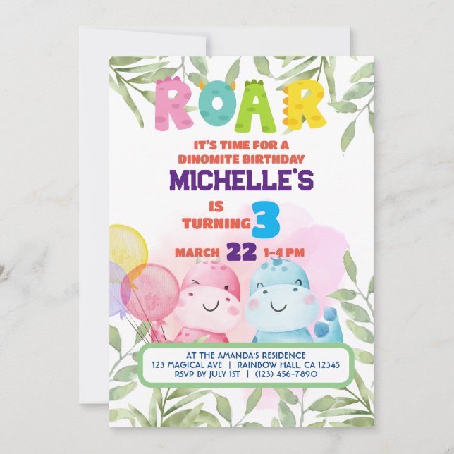 Cute Dinosaur Kids Birthday Dino Chalkboard Boy Invitation (Front)