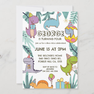  Cute Dinosaur Kids Birthday  Invitation