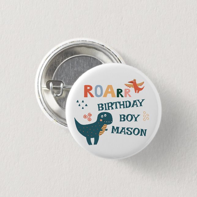Cute Dinosaur Kids Birthday Party  1 Inch Round Button (Front & Back)