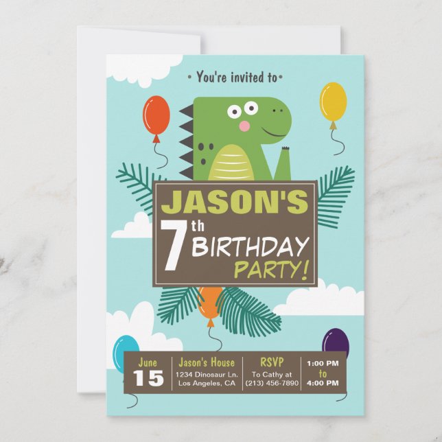 Cute Dinosaur Kids Birthday Party Invitation (Front)
