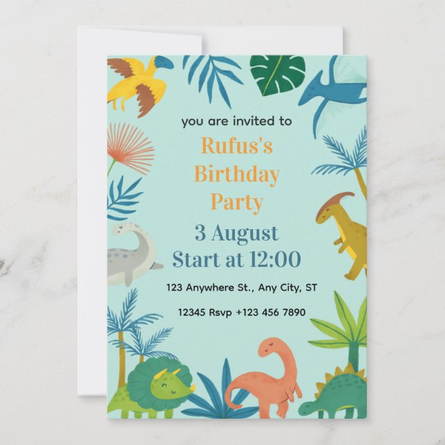 Cute Dinosaur Kids Birthday Party Invitation (Front)
