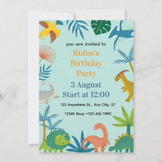 Cute Dinosaur Kids Birthday Party Invitation