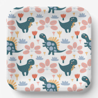 Cute Dinosaur Kids Birthday Party Paper Plate