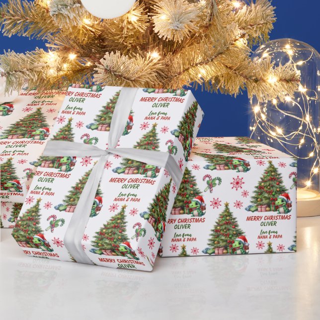 Cute Dinosaur Kids Christmas Wrapping Paper (Holidays)