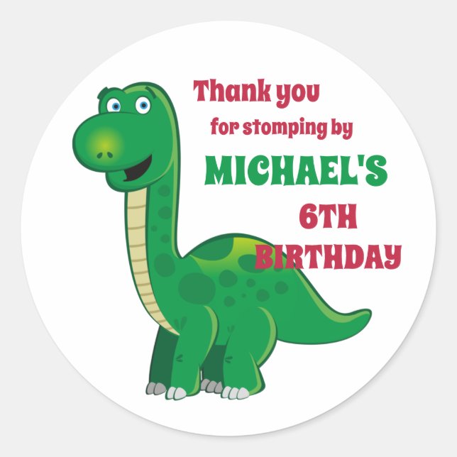 Cute Dinosaur Kids Jurassic Birthday Party Classic Round Sticker (Front)