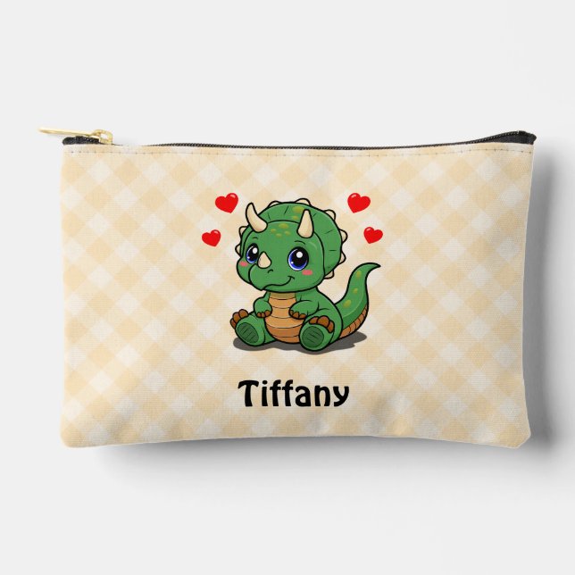 Cute Dinosaur Kids Pencil Case – Add Name Accessory Pouch (Front)