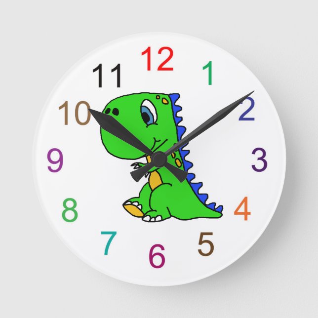 Cute Dinosaur Kids Wall Clock (Front)