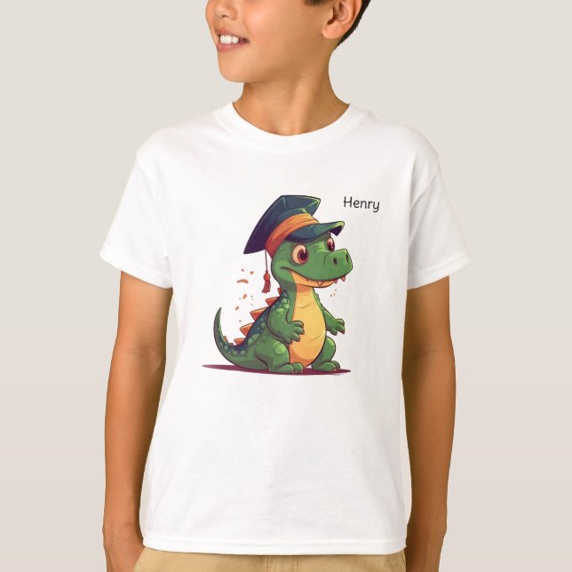 Cute Dinosaur Kindergarten Graduate Personalized T-Shirt (Front)