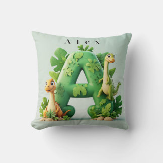 🦖 Cute Dinosaur Letter A Jungle Kids Learning Pla Throw Pillow
