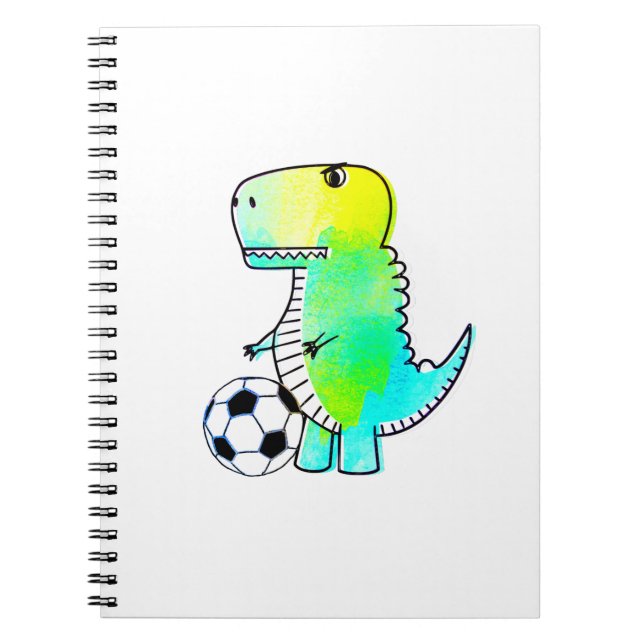 Cute Dinosaur Loves Soccer Watercolor Notebook (Front)