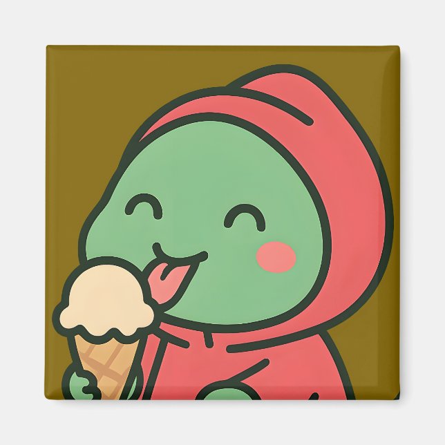 Cute Dinosaur Manger Crème de glace - Aimant de cu (Devant)