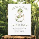 Cute Dinosaur Modern Hatching Soon Baby Shower Invitation<br><div class="desc">Get ready to hatch some fun with this modern dinosaur baby shower invitation! Featuring adorable dino art and playful typography,  it's the perfect way to celebrate your little one’s upcoming arrival.</div>
