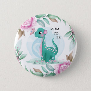 Cute Dinosaur Mom To Be Baby Shower  2 Inch Round Button