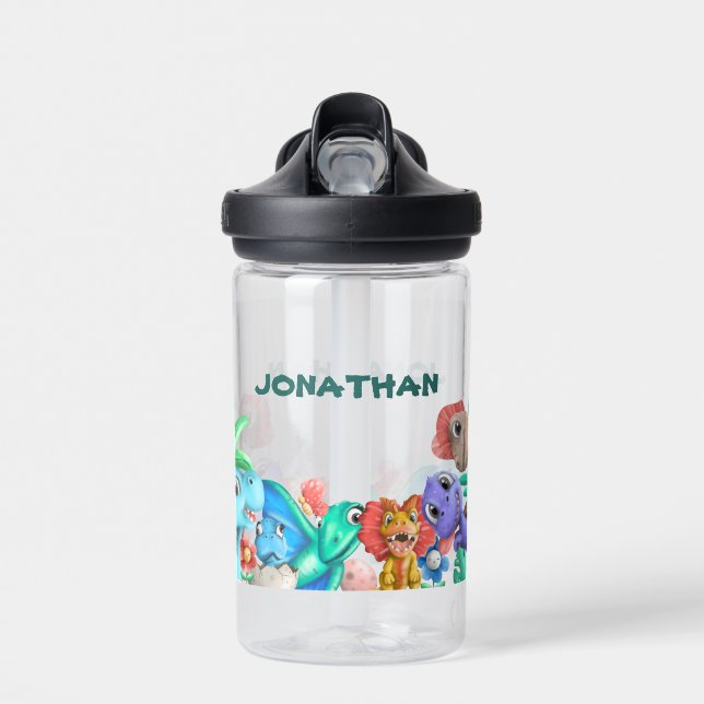 Cute Dinosaur Monogram name  Water Bottle (Front)