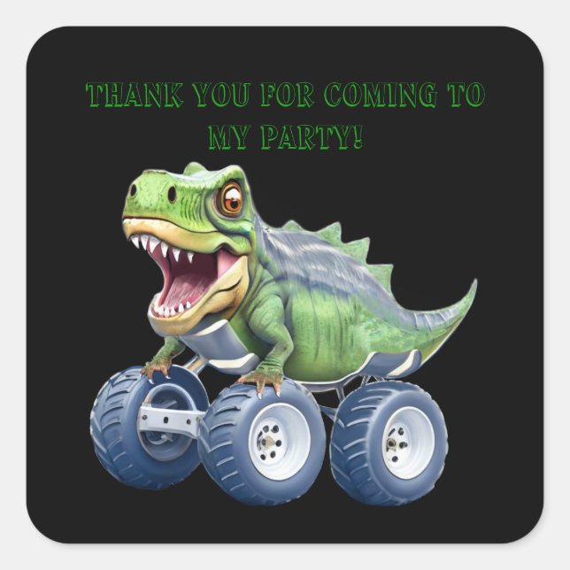 Cute Dinosaur monster truck personalized birthday  Square Sticker (Front)