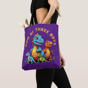 Cute Dinosaur Mothers Day Mom of 3 Boys Funny Tote Bag