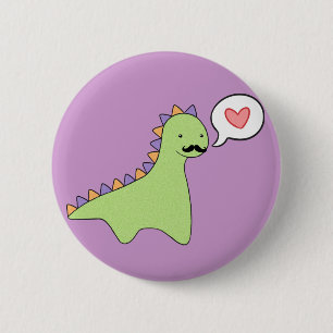 Cute Dinosaur Moustache 2 Inch Round Button