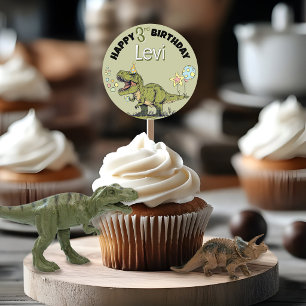 Cute Dinosaur Name Birthday Party Cupcake Picks Classic Round Sticker