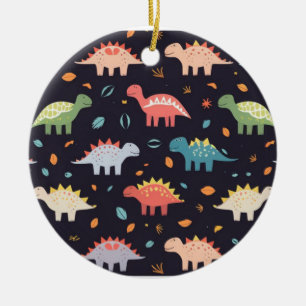 Cute Dinosaur, Navy Cute Colourful Dinosaur Patter Ceramic Ornament