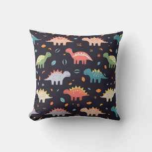 Cute Dinosaur, Navy Cute Colourful Dinosaur Patter Throw Pillow