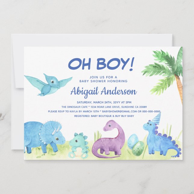 Cute Dinosaur Oh Boy Baby Shower Invitation (Front)