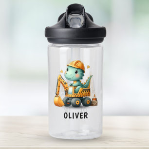 Cute Dinosaur on Excavator Water Bottle
