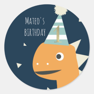 Cute Dinosaur One First Birthday Faux Gold  Classic Round Sticker