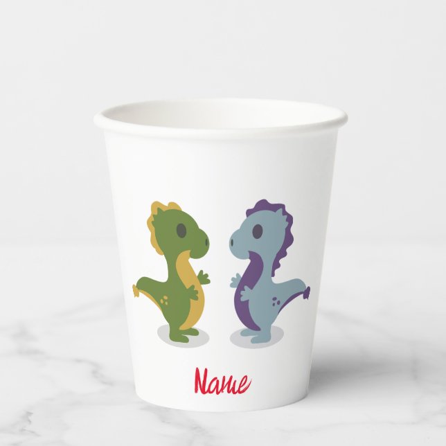 Cute Dinosaur Pair Thunder_Cove Paper Cups (Front)
