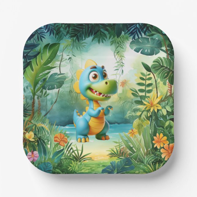 Cute Dinosaur Paper Plate (Front)
