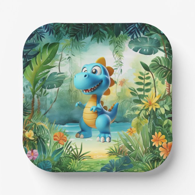 Cute Dinosaur Paper Plate (Front)
